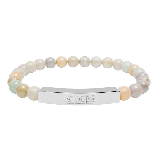 Autism Awareness Engraved Natural Stone Stretch Bracelet